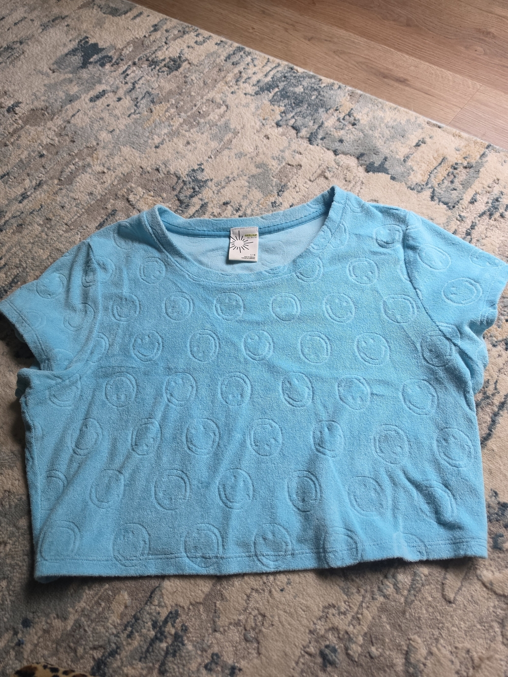 Aerie Aqua Blue Smiley Crop Top Size L